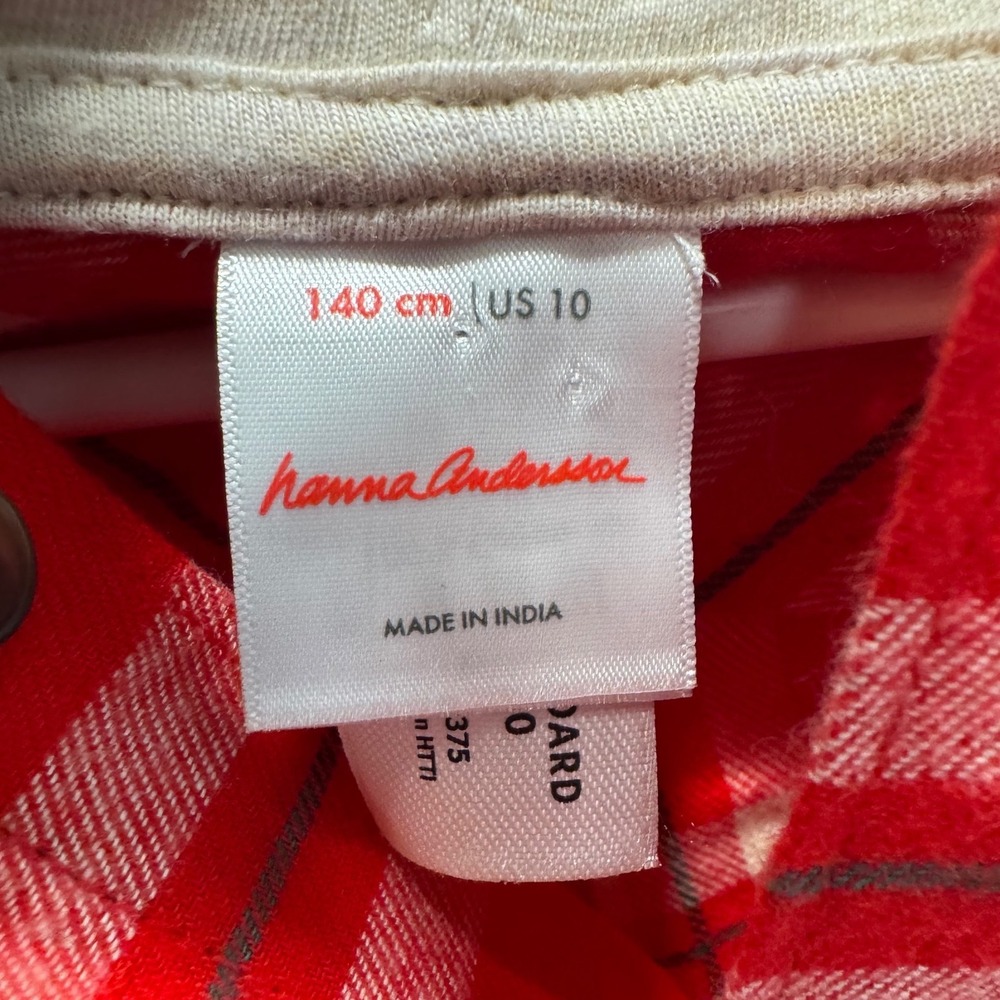 Hanna Andersson Kids Red Plaid Hooded Flannel Shirt Button Up Size 10 140cm - Picture 4 of 6